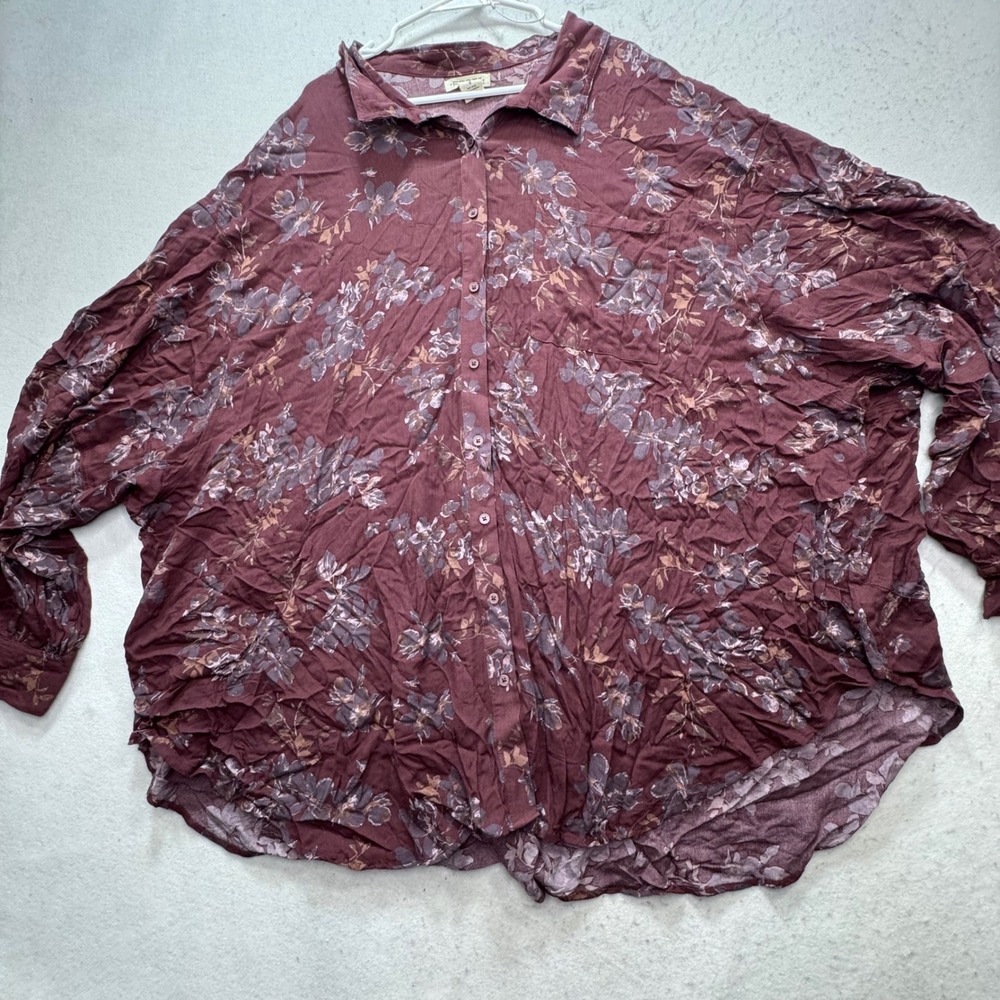 FESTI 6 Floral Button Down Shirt Womens Plus Size 6X Burgundy Rayon Boho Top